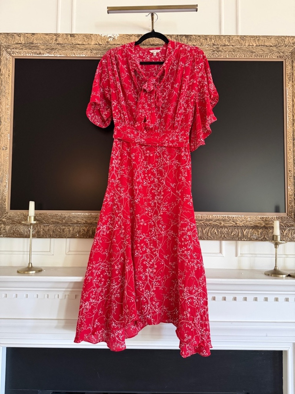 Red Floral Ruffle Midi Dress - Women